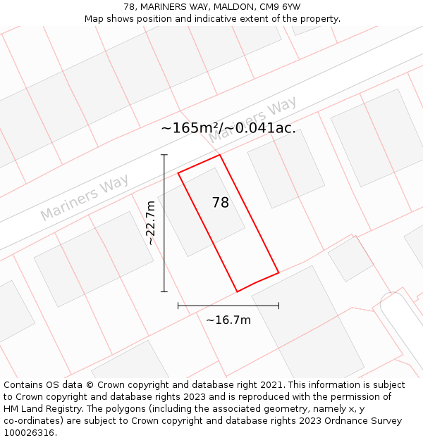 78, MARINERS WAY, MALDON, CM9 6YW: Plot and title map