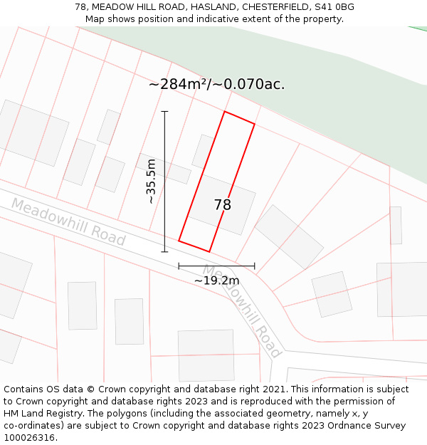 78, MEADOW HILL ROAD, HASLAND, CHESTERFIELD, S41 0BG: Plot and title map