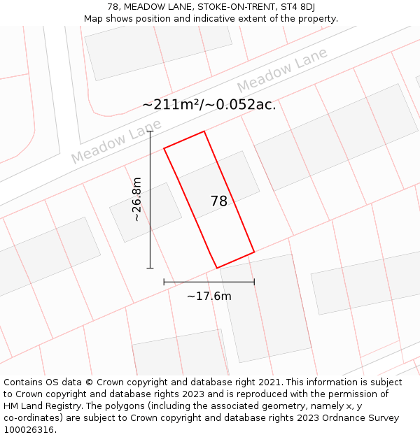 78, MEADOW LANE, STOKE-ON-TRENT, ST4 8DJ: Plot and title map