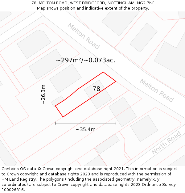 78, MELTON ROAD, WEST BRIDGFORD, NOTTINGHAM, NG2 7NF: Plot and title map