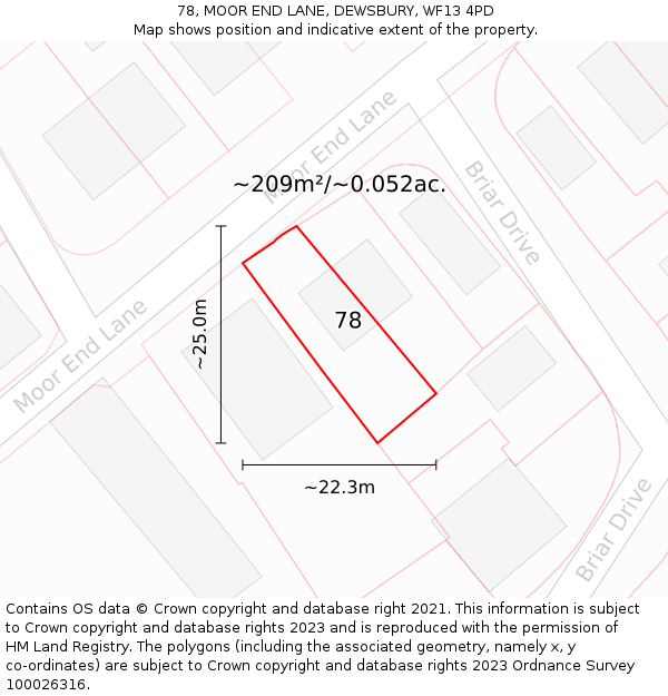 78, MOOR END LANE, DEWSBURY, WF13 4PD: Plot and title map