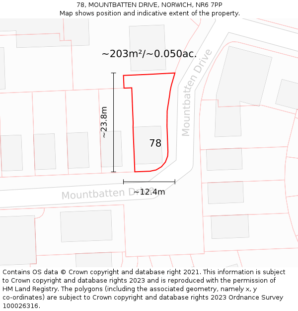 78, MOUNTBATTEN DRIVE, NORWICH, NR6 7PP: Plot and title map