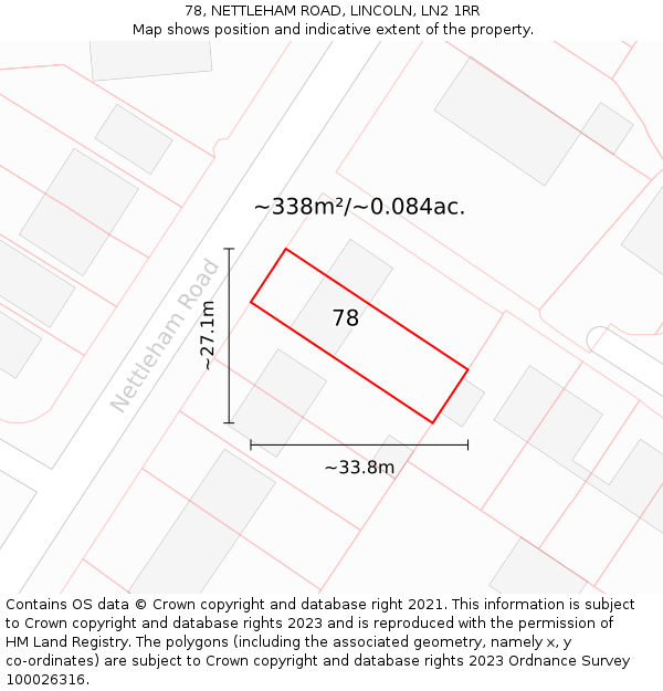 78, NETTLEHAM ROAD, LINCOLN, LN2 1RR: Plot and title map