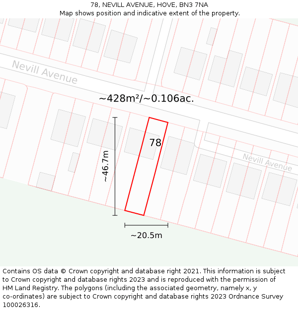 78, NEVILL AVENUE, HOVE, BN3 7NA: Plot and title map