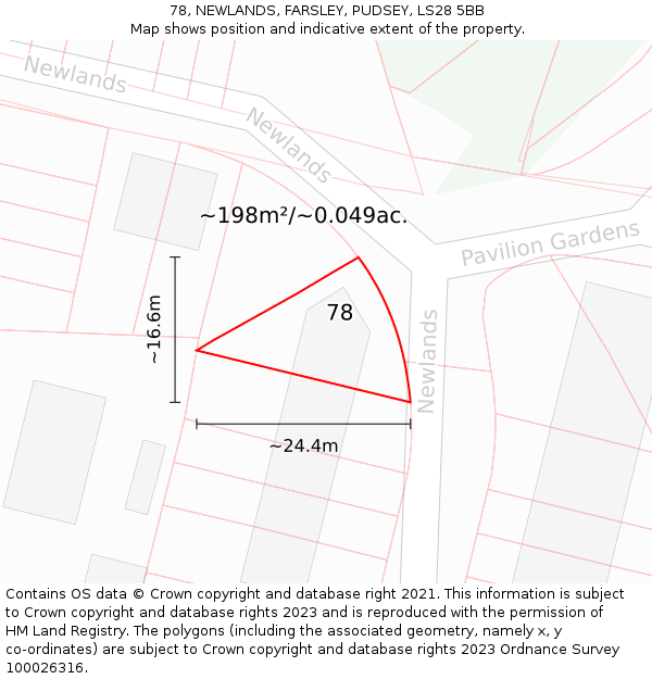 78, NEWLANDS, FARSLEY, PUDSEY, LS28 5BB: Plot and title map