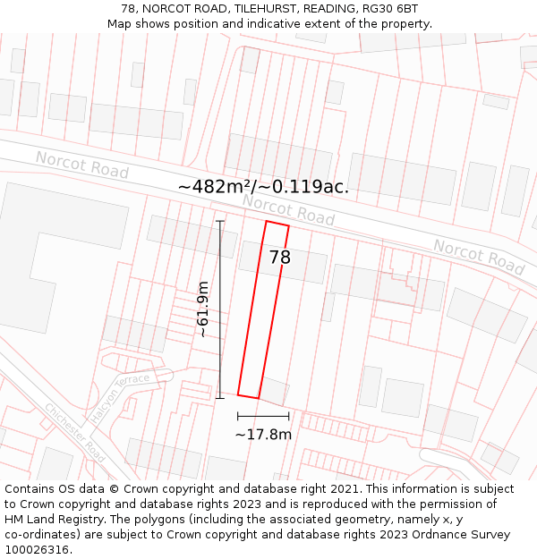 78, NORCOT ROAD, TILEHURST, READING, RG30 6BT: Plot and title map