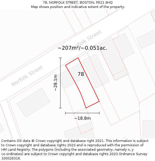 78, NORFOLK STREET, BOSTON, PE21 9HQ: Plot and title map