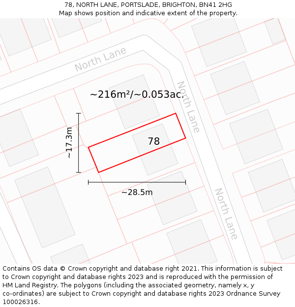 78, NORTH LANE, PORTSLADE, BRIGHTON, BN41 2HG: Plot and title map