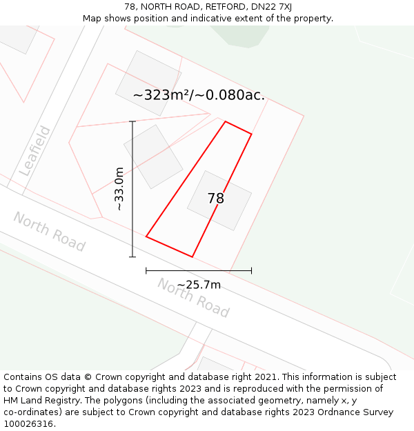 78, NORTH ROAD, RETFORD, DN22 7XJ: Plot and title map