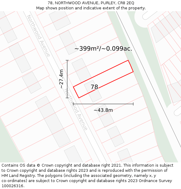 78, NORTHWOOD AVENUE, PURLEY, CR8 2EQ: Plot and title map