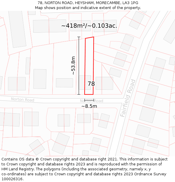 78, NORTON ROAD, HEYSHAM, MORECAMBE, LA3 1PG: Plot and title map