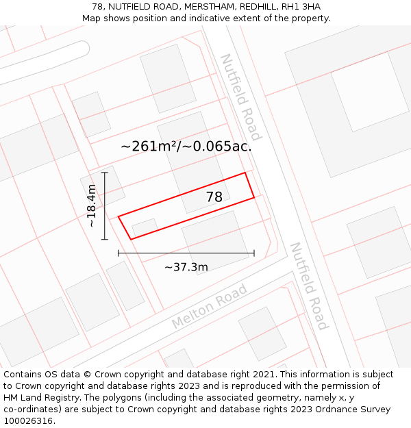 78, NUTFIELD ROAD, MERSTHAM, REDHILL, RH1 3HA: Plot and title map