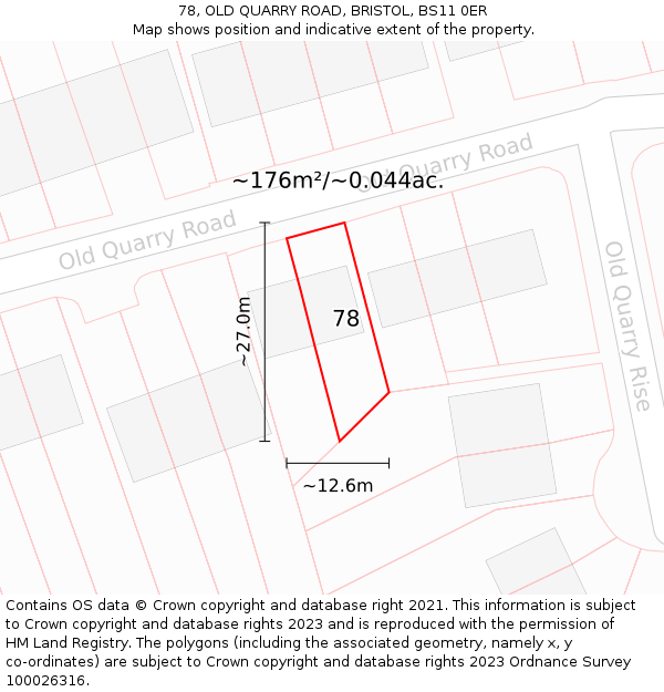 78, OLD QUARRY ROAD, BRISTOL, BS11 0ER: Plot and title map