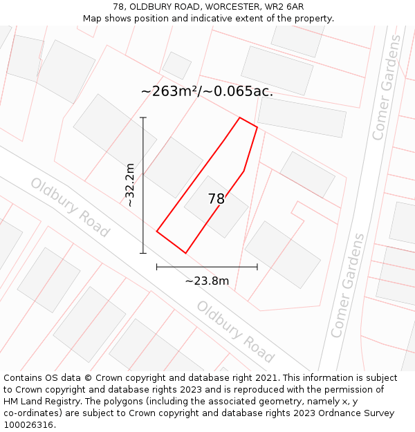 78, OLDBURY ROAD, WORCESTER, WR2 6AR: Plot and title map