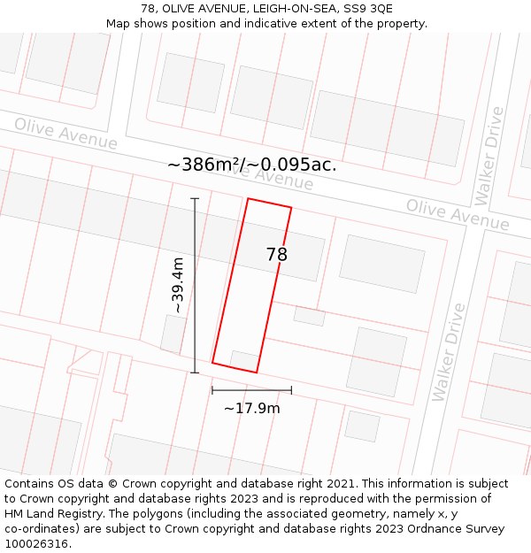 78, OLIVE AVENUE, LEIGH-ON-SEA, SS9 3QE: Plot and title map