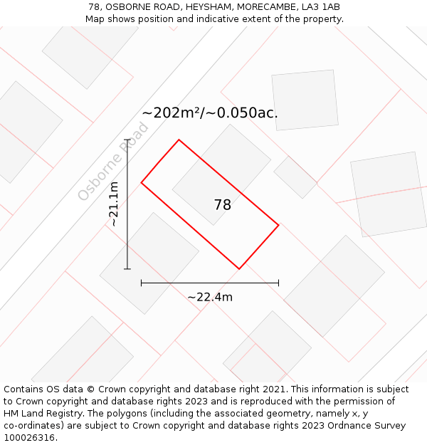 78, OSBORNE ROAD, HEYSHAM, MORECAMBE, LA3 1AB: Plot and title map