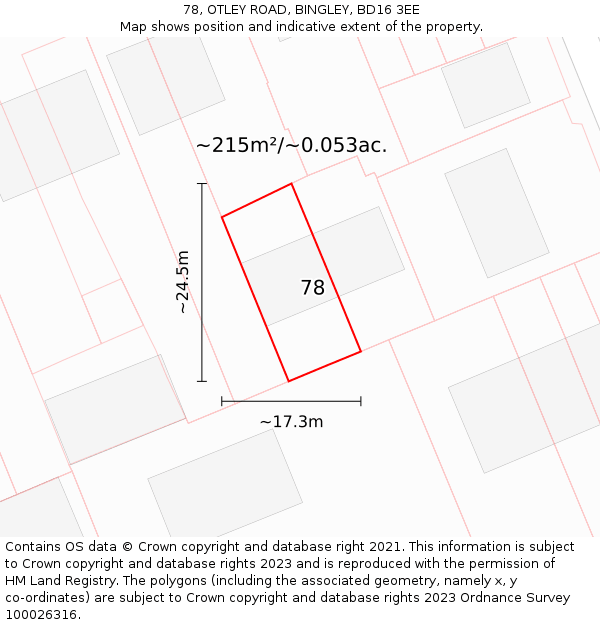 78, OTLEY ROAD, BINGLEY, BD16 3EE: Plot and title map