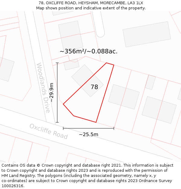 78, OXCLIFFE ROAD, HEYSHAM, MORECAMBE, LA3 1LX: Plot and title map