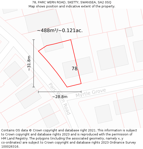 78, PARC WERN ROAD, SKETTY, SWANSEA, SA2 0SQ: Plot and title map