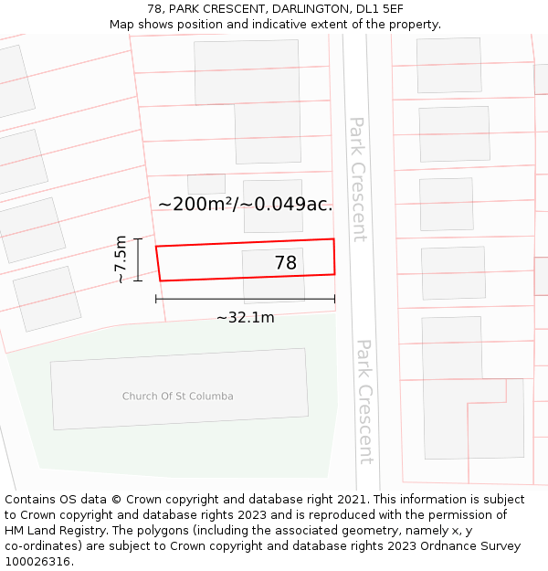 78, PARK CRESCENT, DARLINGTON, DL1 5EF: Plot and title map