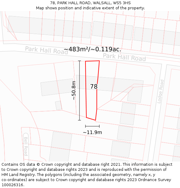 78, PARK HALL ROAD, WALSALL, WS5 3HS: Plot and title map