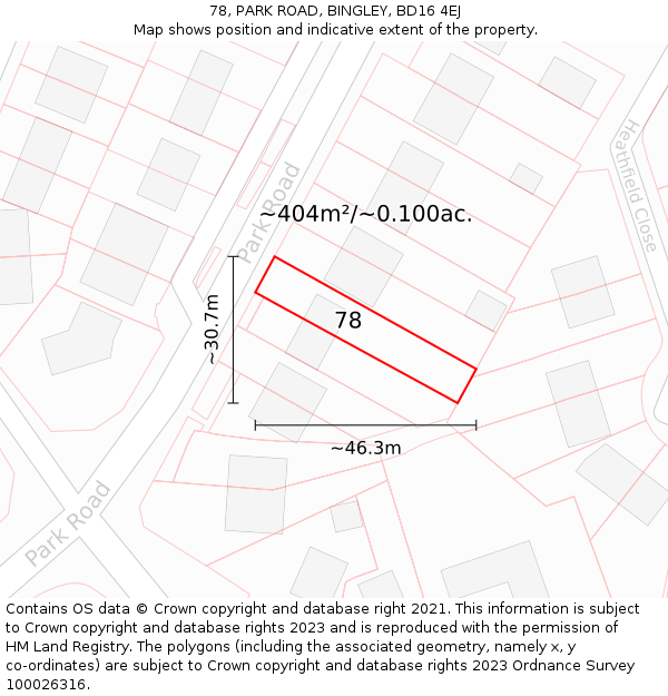 78, PARK ROAD, BINGLEY, BD16 4EJ: Plot and title map