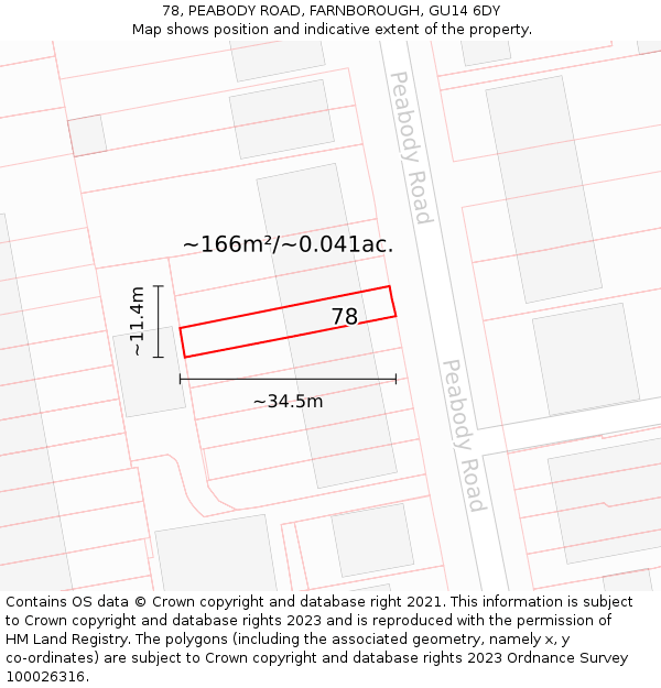 78, PEABODY ROAD, FARNBOROUGH, GU14 6DY: Plot and title map