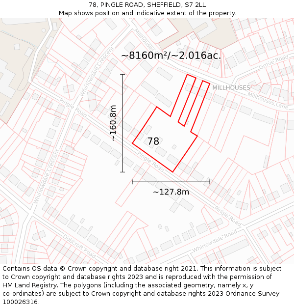 78, PINGLE ROAD, SHEFFIELD, S7 2LL: Plot and title map