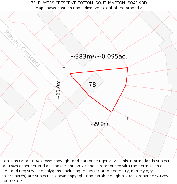 78, PLAYERS CRESCENT, TOTTON, SOUTHAMPTON, SO40 9BD: Plot and title map