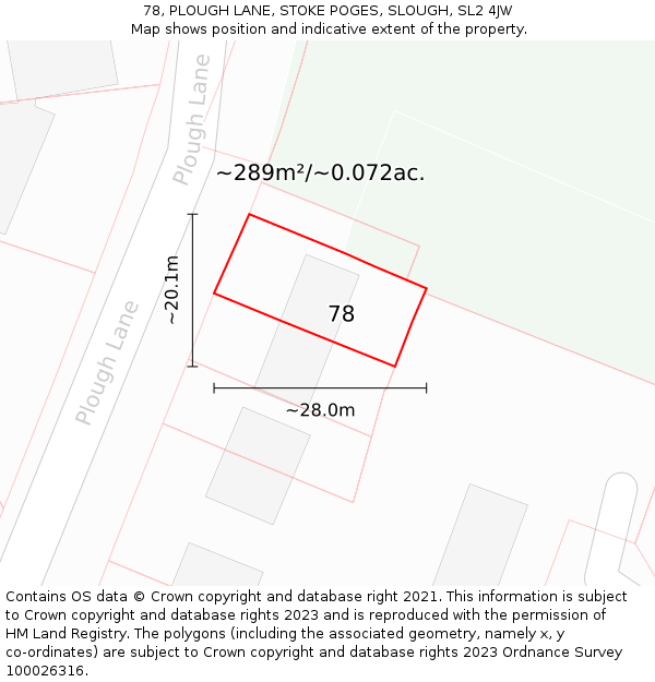 78, PLOUGH LANE, STOKE POGES, SLOUGH, SL2 4JW: Plot and title map