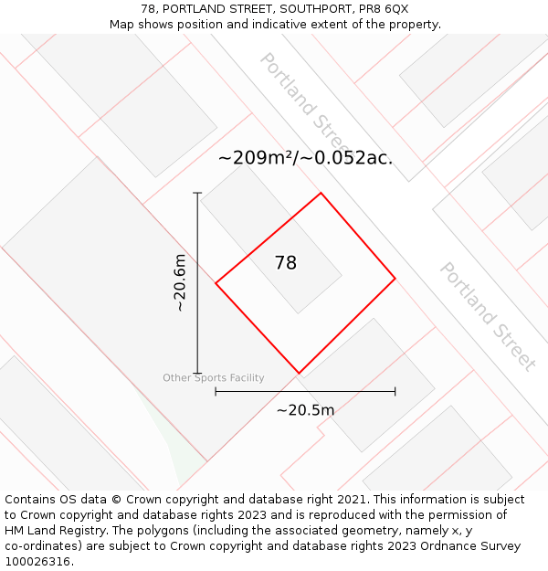 78, PORTLAND STREET, SOUTHPORT, PR8 6QX: Plot and title map