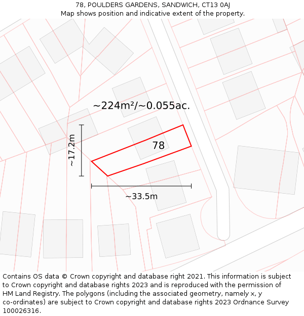 78, POULDERS GARDENS, SANDWICH, CT13 0AJ: Plot and title map