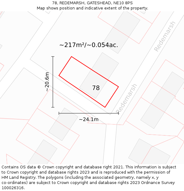 78, REDEMARSH, GATESHEAD, NE10 8PS: Plot and title map