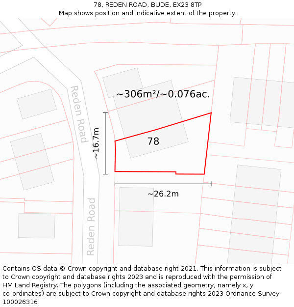 78, REDEN ROAD, BUDE, EX23 8TP: Plot and title map