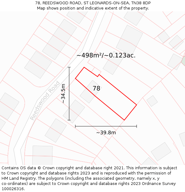 78, REEDSWOOD ROAD, ST LEONARDS-ON-SEA, TN38 8DP: Plot and title map