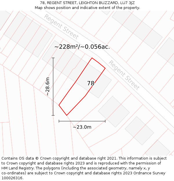 78, REGENT STREET, LEIGHTON BUZZARD, LU7 3JZ: Plot and title map