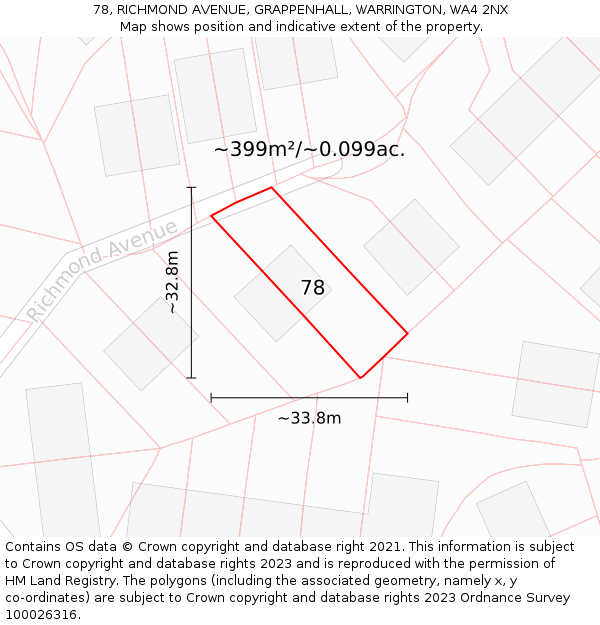 78, RICHMOND AVENUE, GRAPPENHALL, WARRINGTON, WA4 2NX: Plot and title map