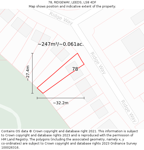 78, RIDGEWAY, LEEDS, LS8 4DF: Plot and title map