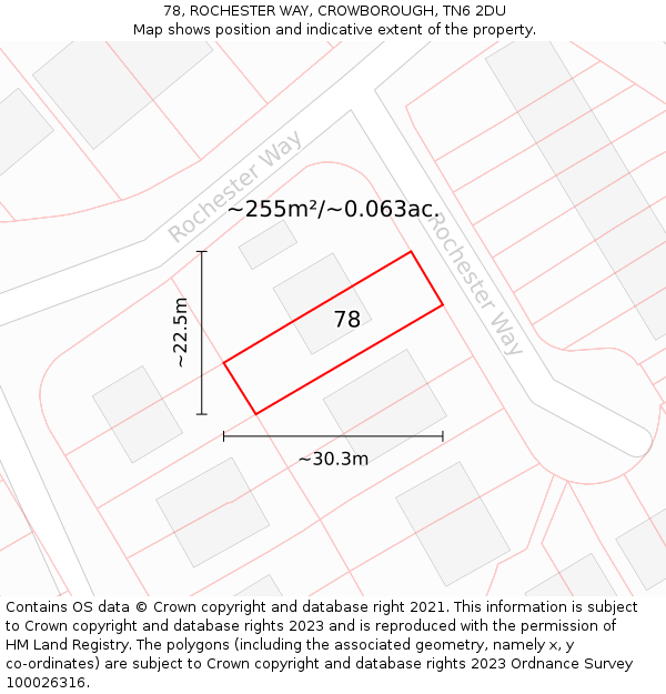 78, ROCHESTER WAY, CROWBOROUGH, TN6 2DU: Plot and title map