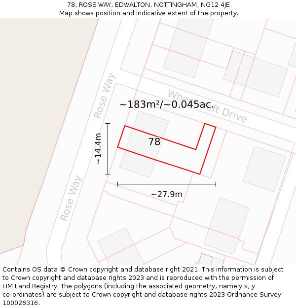 78, ROSE WAY, EDWALTON, NOTTINGHAM, NG12 4JE: Plot and title map