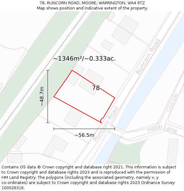 78, RUNCORN ROAD, MOORE, WARRINGTON, WA4 6TZ: Plot and title map