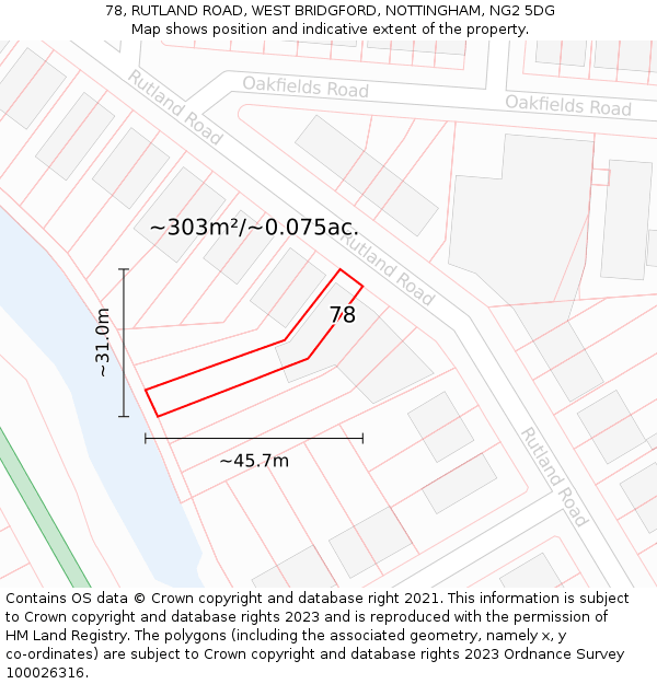 78, RUTLAND ROAD, WEST BRIDGFORD, NOTTINGHAM, NG2 5DG: Plot and title map