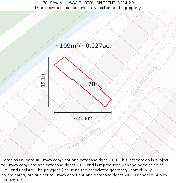 78, SAW MILL WAY, BURTON-ON-TRENT, DE14 2JP: Plot and title map