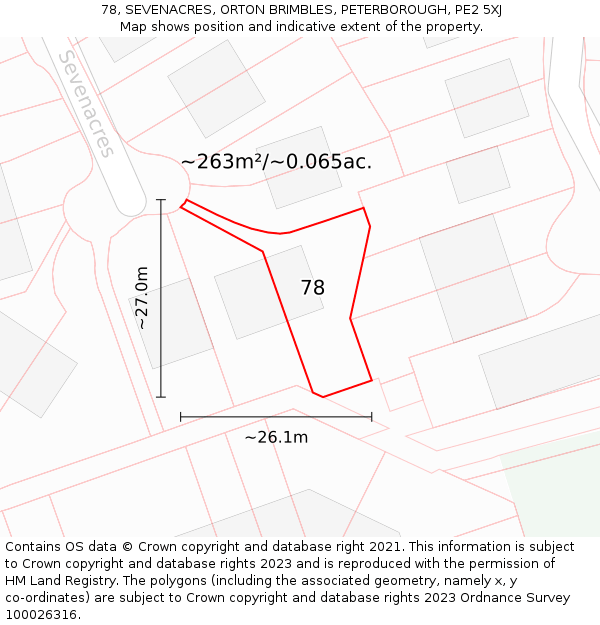 78, SEVENACRES, ORTON BRIMBLES, PETERBOROUGH, PE2 5XJ: Plot and title map