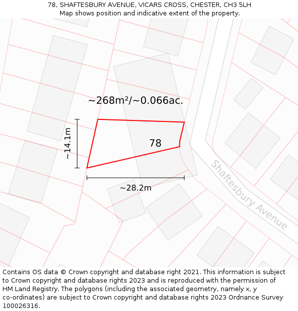 78, SHAFTESBURY AVENUE, VICARS CROSS, CHESTER, CH3 5LH: Plot and title map