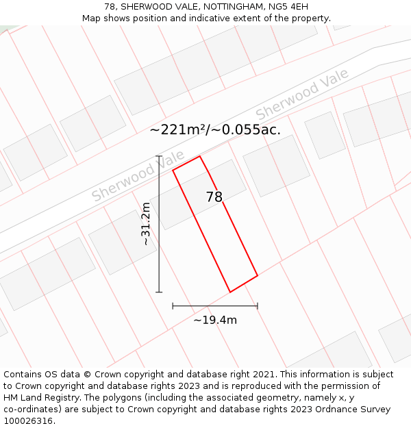 78, SHERWOOD VALE, NOTTINGHAM, NG5 4EH: Plot and title map