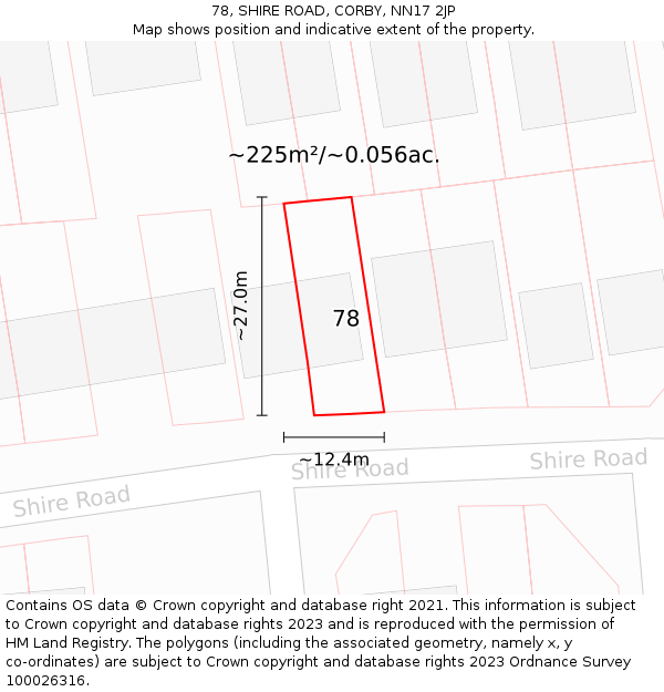 78, SHIRE ROAD, CORBY, NN17 2JP: Plot and title map