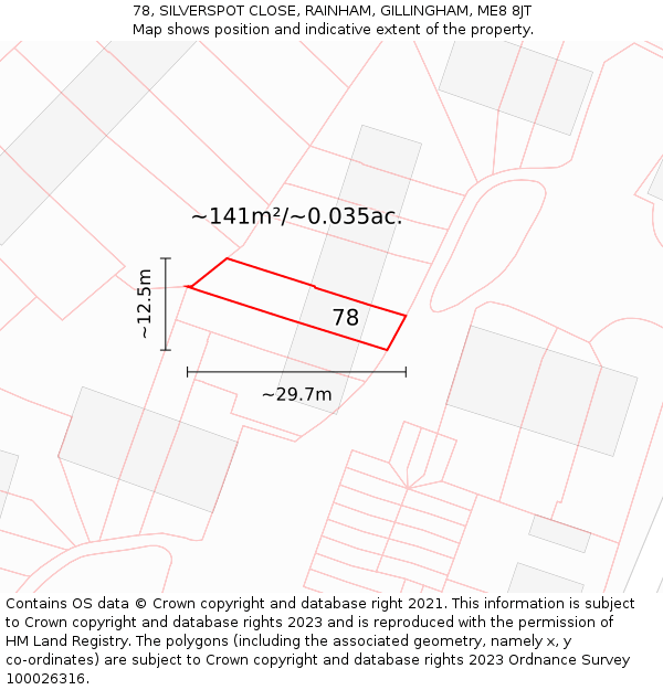 78, SILVERSPOT CLOSE, RAINHAM, GILLINGHAM, ME8 8JT: Plot and title map