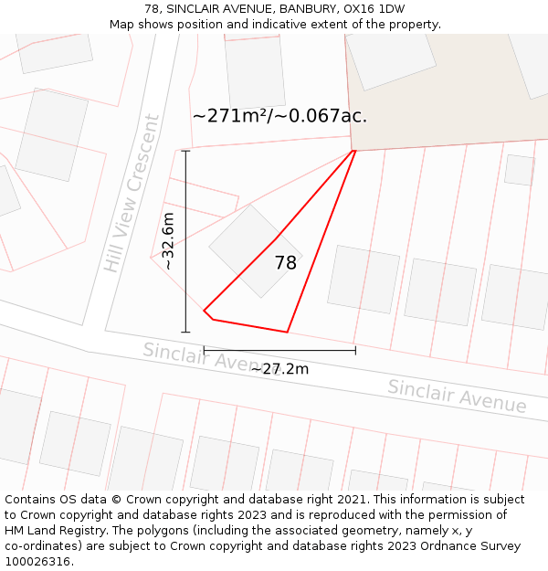 78, SINCLAIR AVENUE, BANBURY, OX16 1DW: Plot and title map