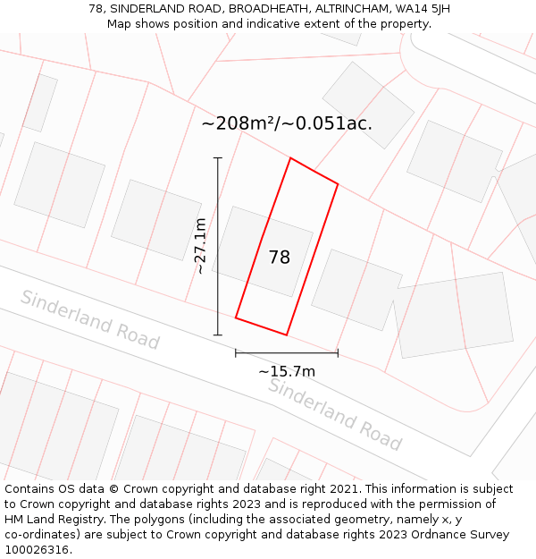 78, SINDERLAND ROAD, BROADHEATH, ALTRINCHAM, WA14 5JH: Plot and title map